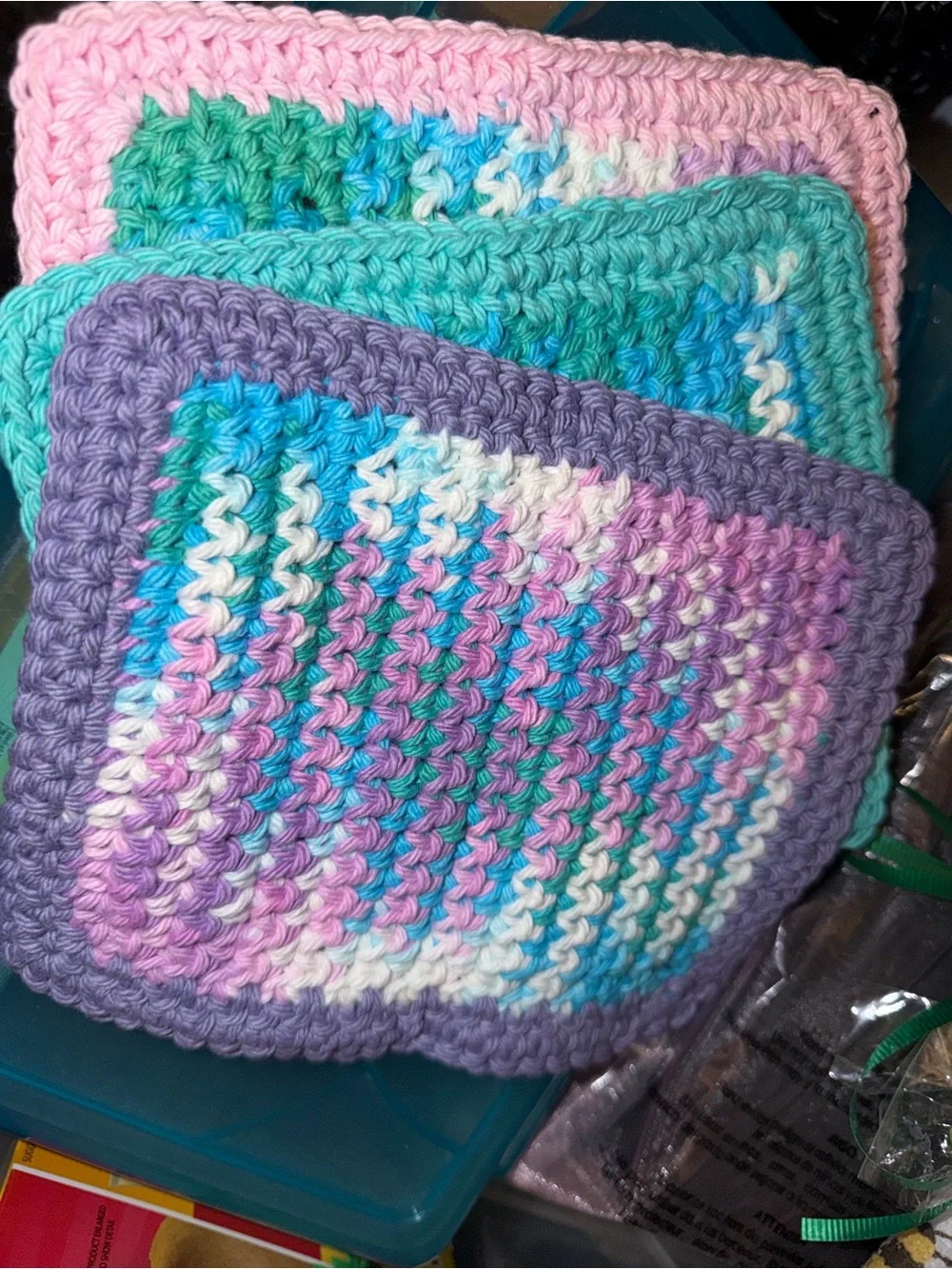 Handmade Pastel Multicolor Crochet Washcloths 5x7